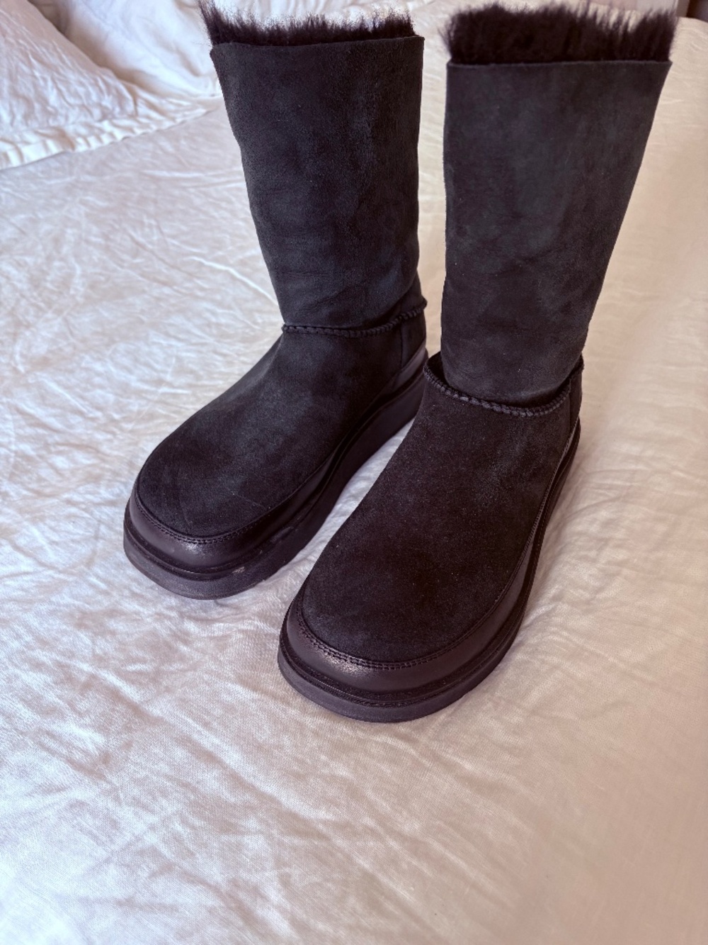 Fitflop black shearling boots, size 8.